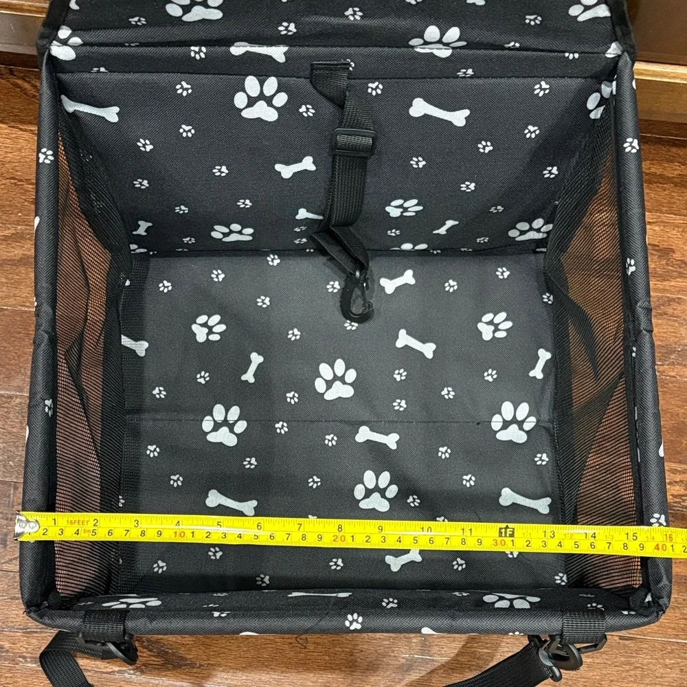 Black Pet Car Seat with Paw and Bone Print